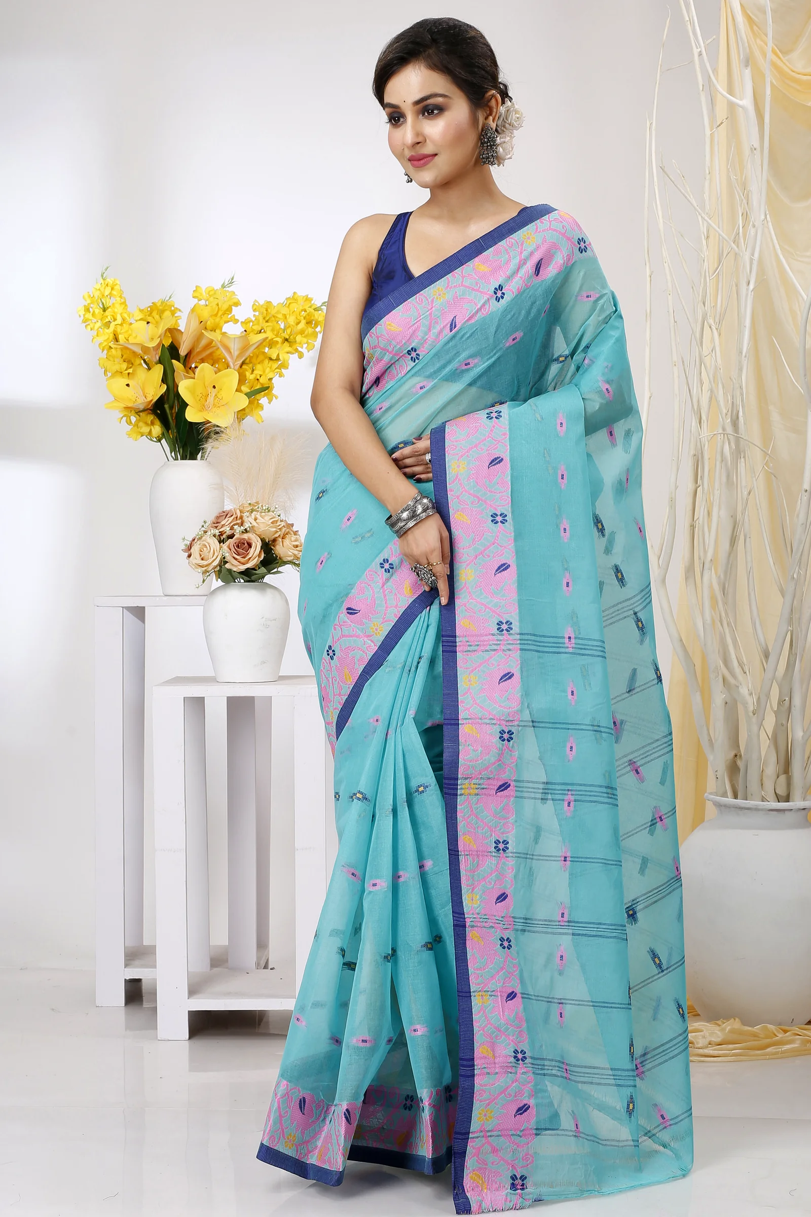See Green Pure Cotton Lucy Tant Saree (1417)