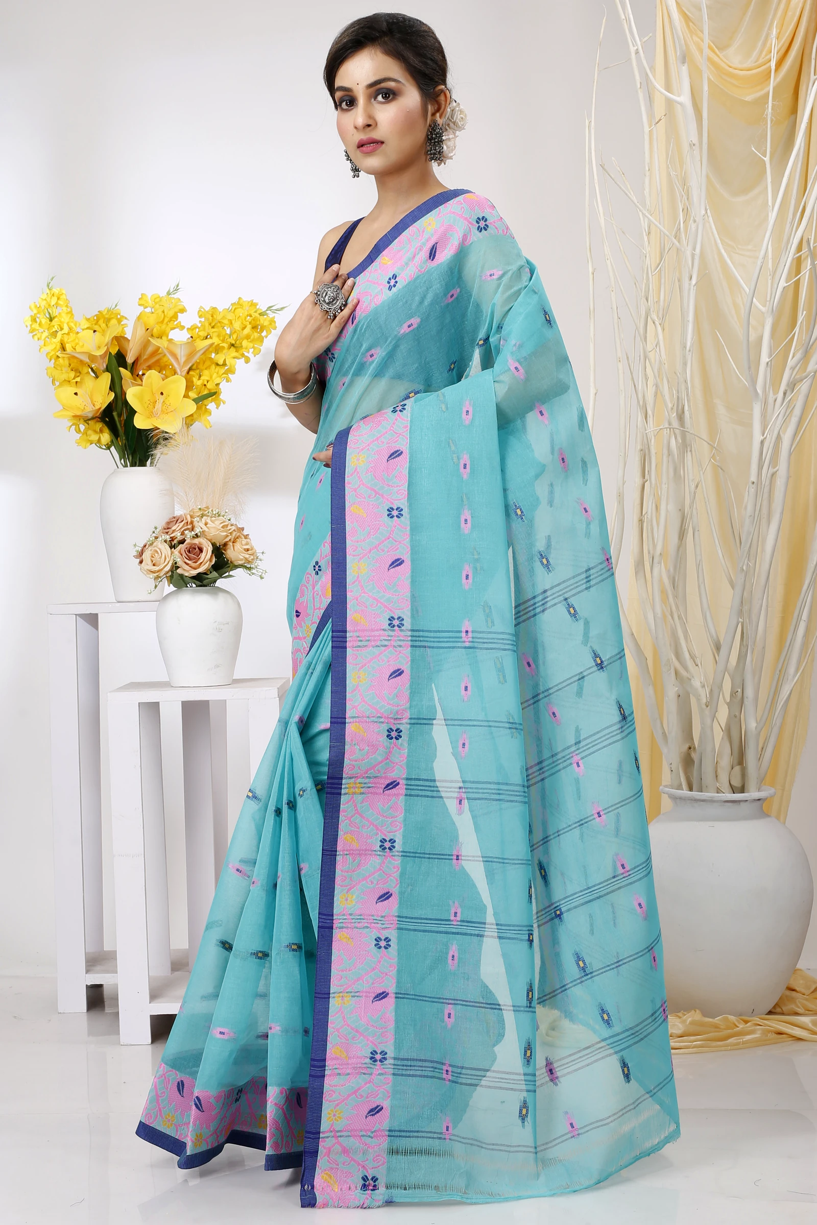 See Green Pure Cotton Lucy Tant Saree (1417)