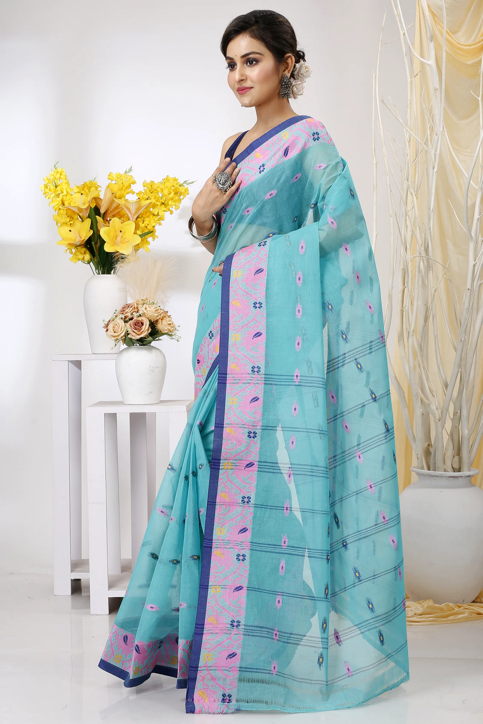 See Green Pure Cotton Lucy Tant Saree (1417)