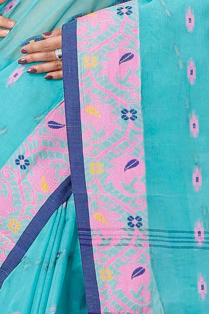 See Green Pure Cotton Lucy Tant Saree (1417)