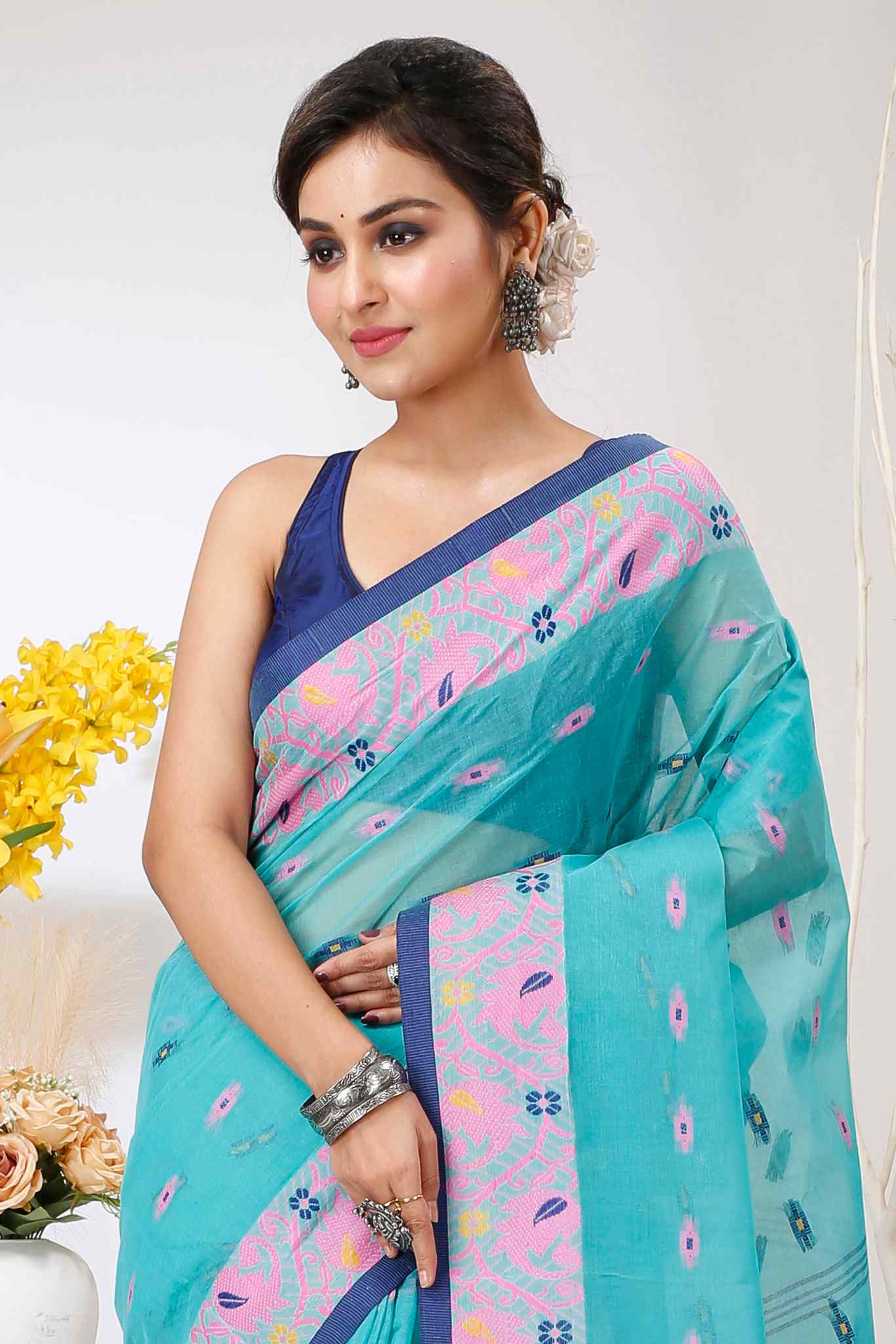 See Green Pure Cotton Lucy Tant Saree (1417)