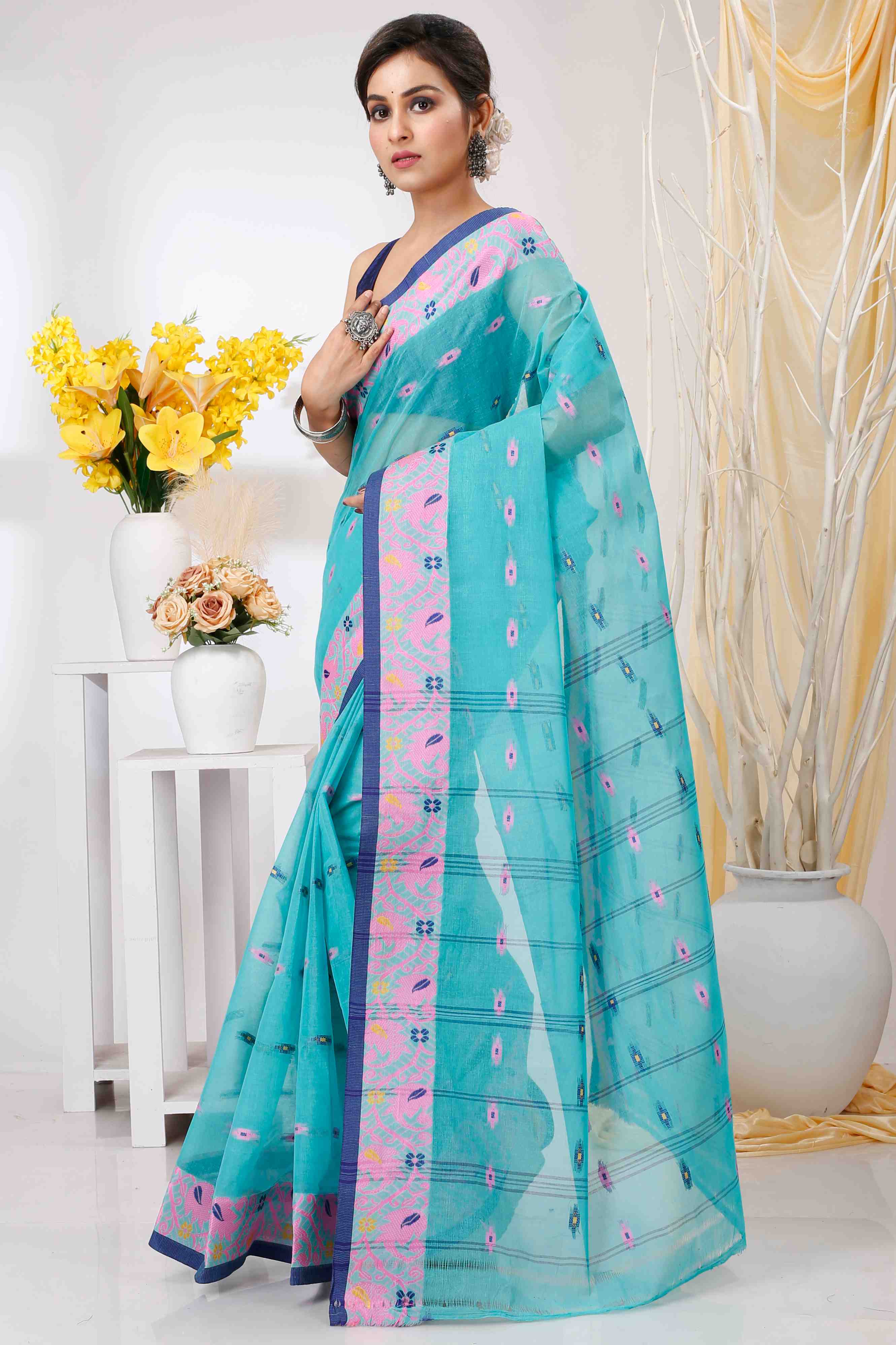 See Green Pure Cotton Lucy Tant Saree (1417)