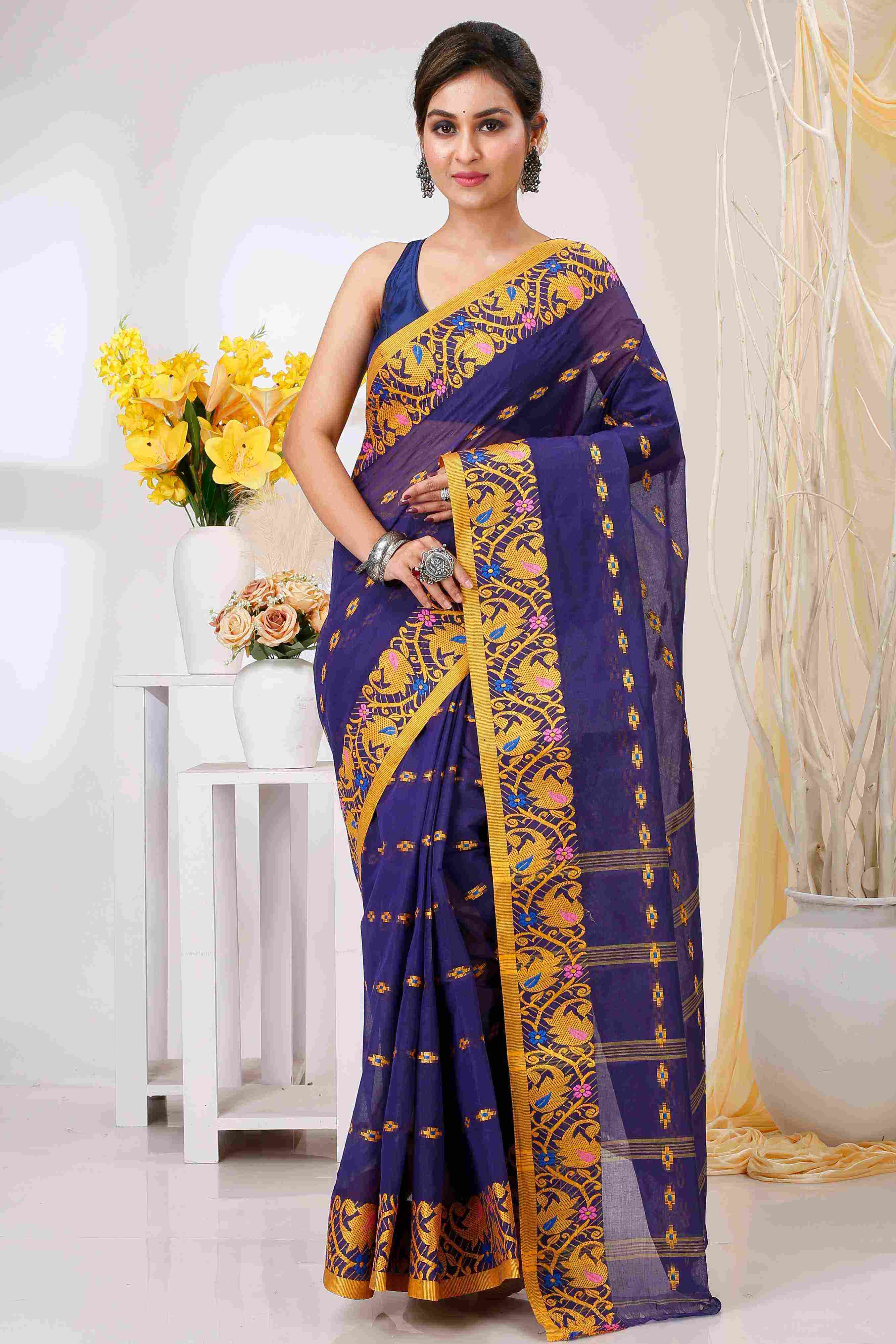 Naby Blue Pure Cotton Lucy Tant Saree (1418)
