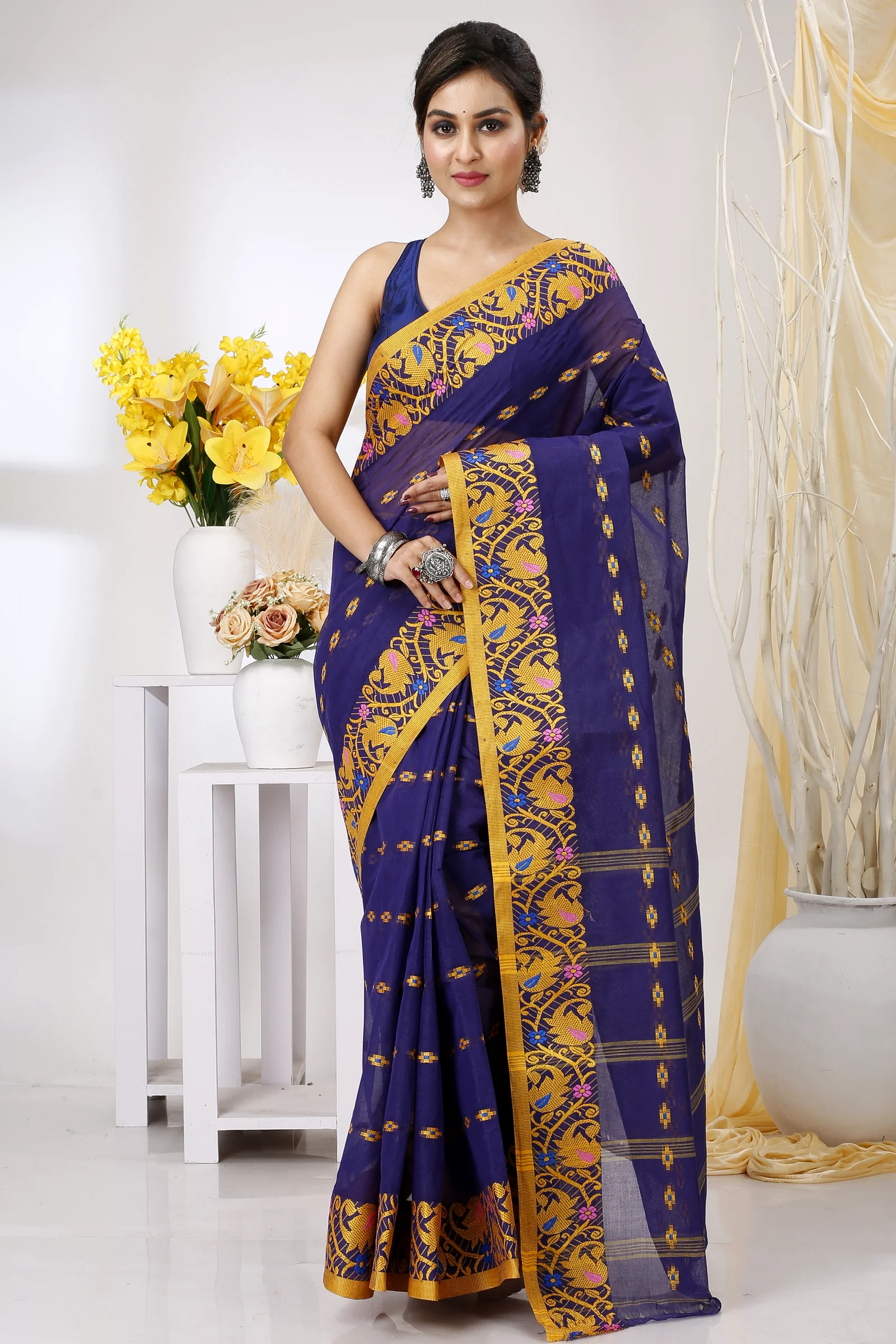 Naby Blue Pure Cotton Lucy Tant Saree (1418)