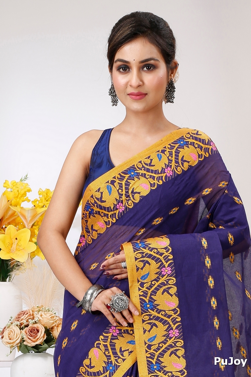 Naby Blue Pure Cotton Lucy Tant Saree (1418)