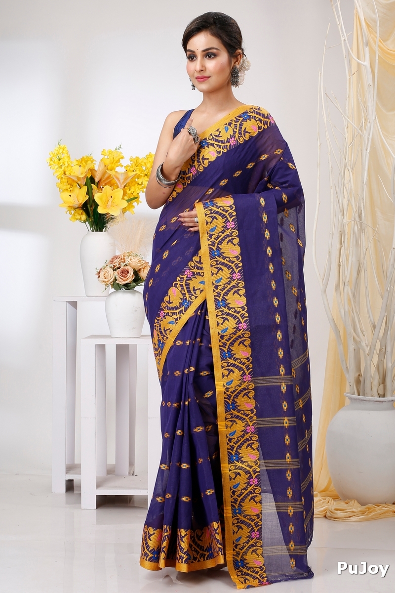Naby Blue Pure Cotton Lucy Tant Saree (1418)