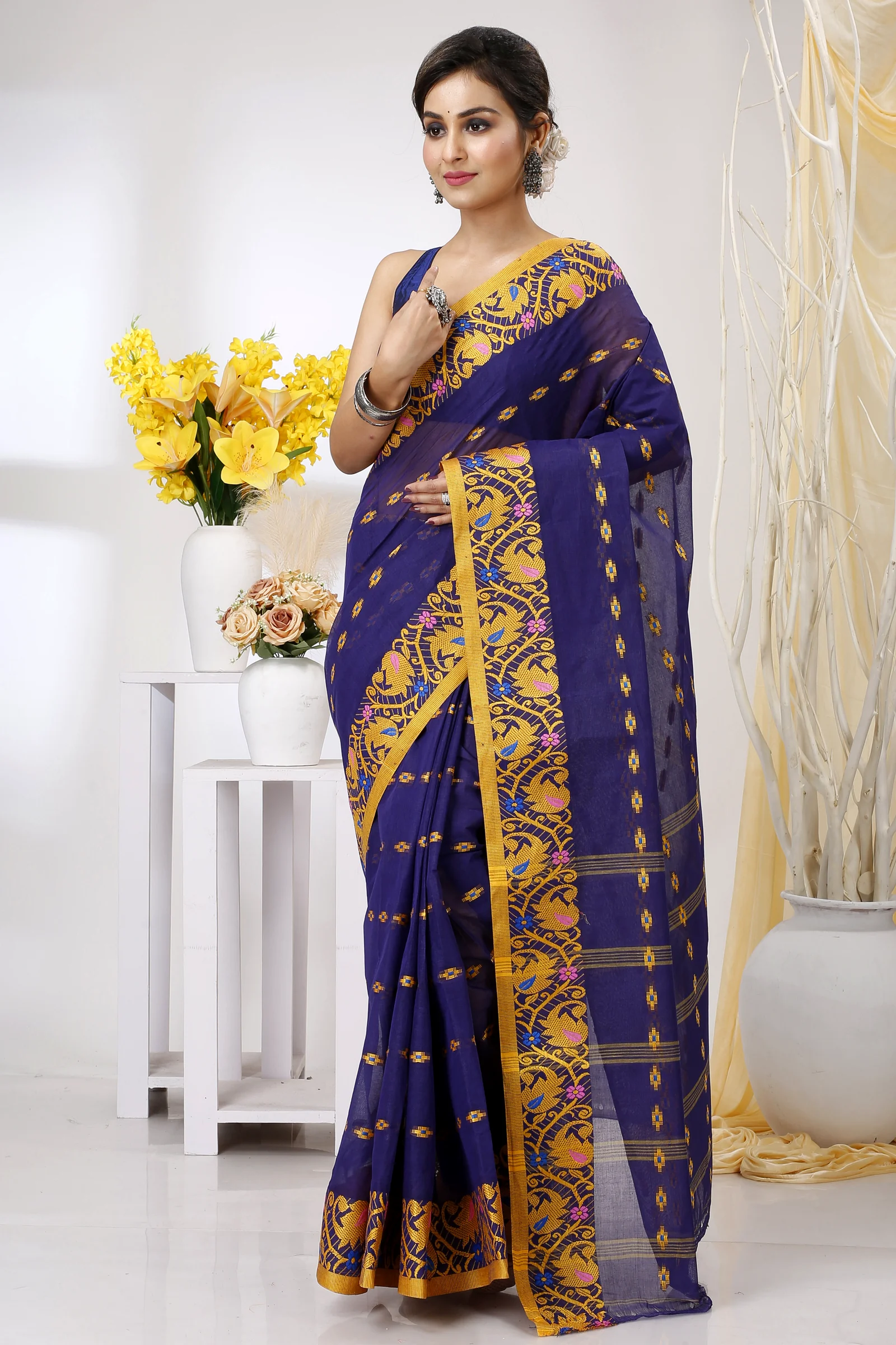 Naby Blue Pure Cotton Lucy Tant Saree (1418)