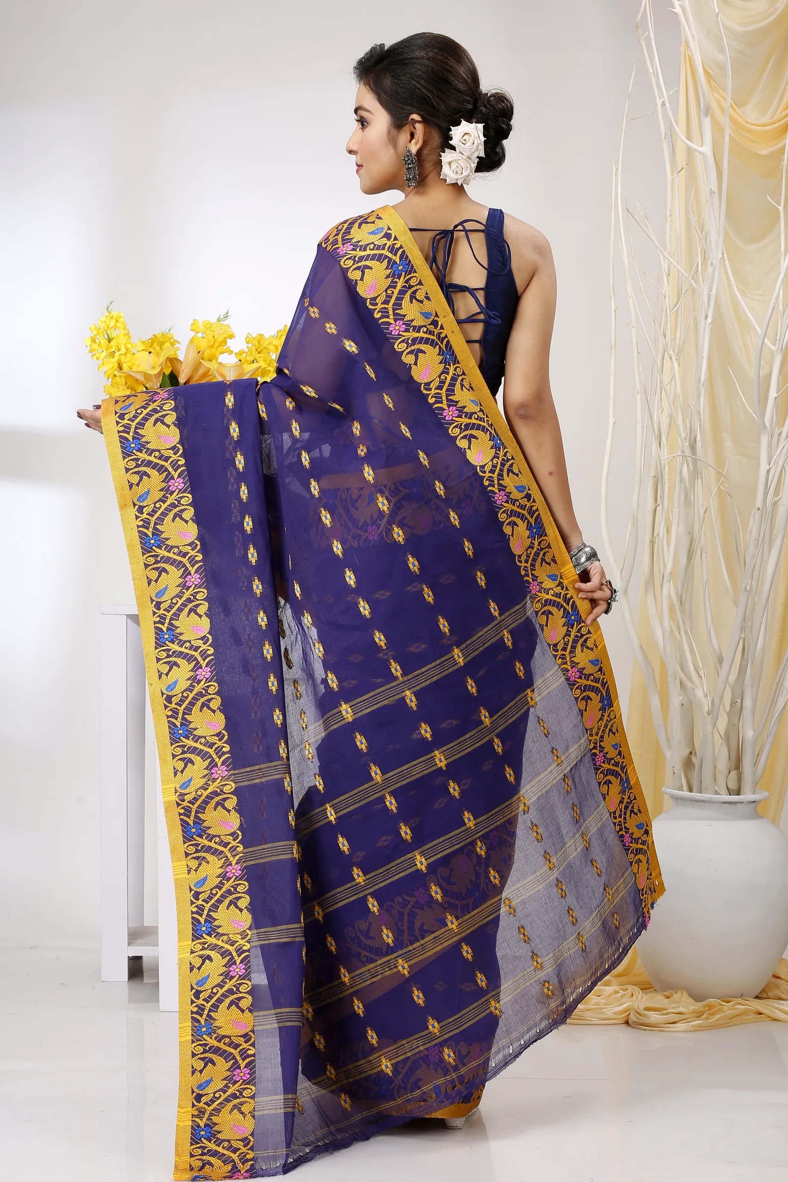 Naby Blue Pure Cotton Lucy Tant Saree (1418)
