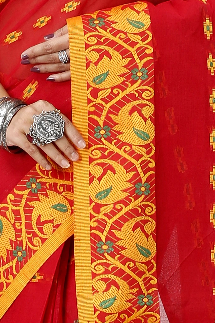 Red Pure Cotton Lucy Tant Saree (1419)