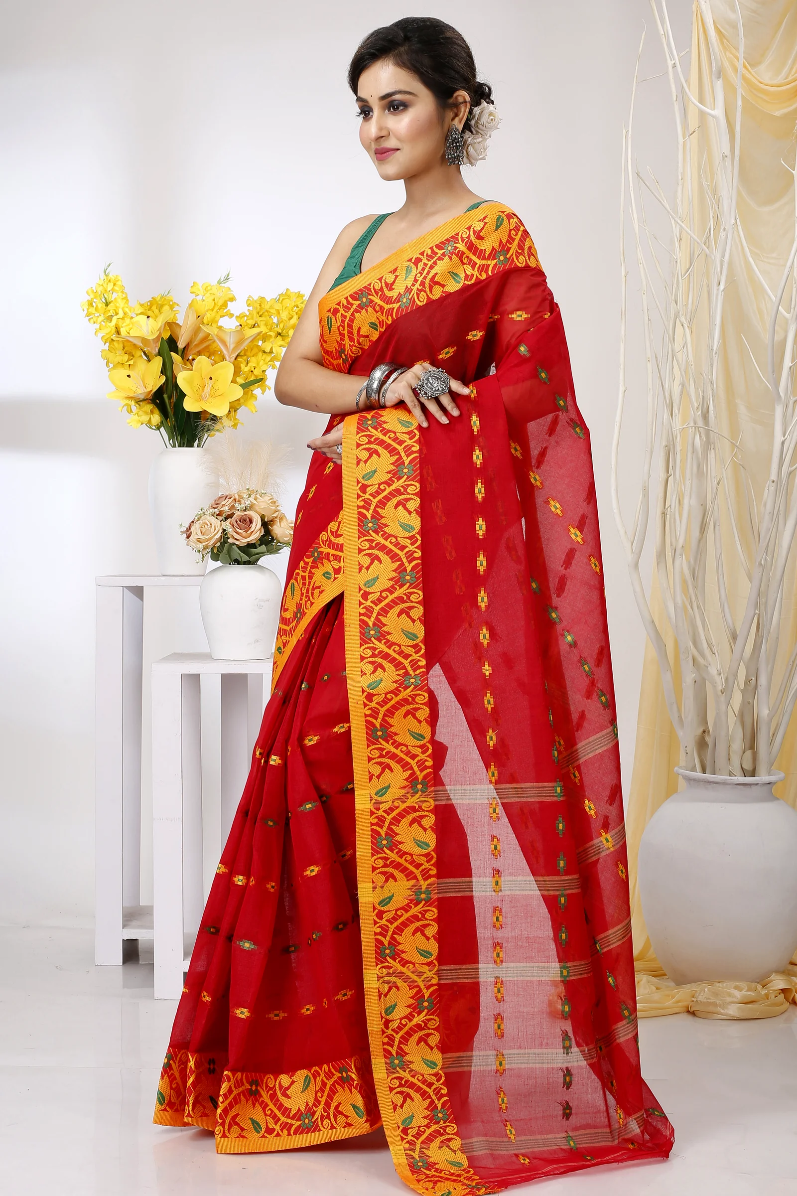 Red Pure Cotton Lucy Tant Saree (1419)