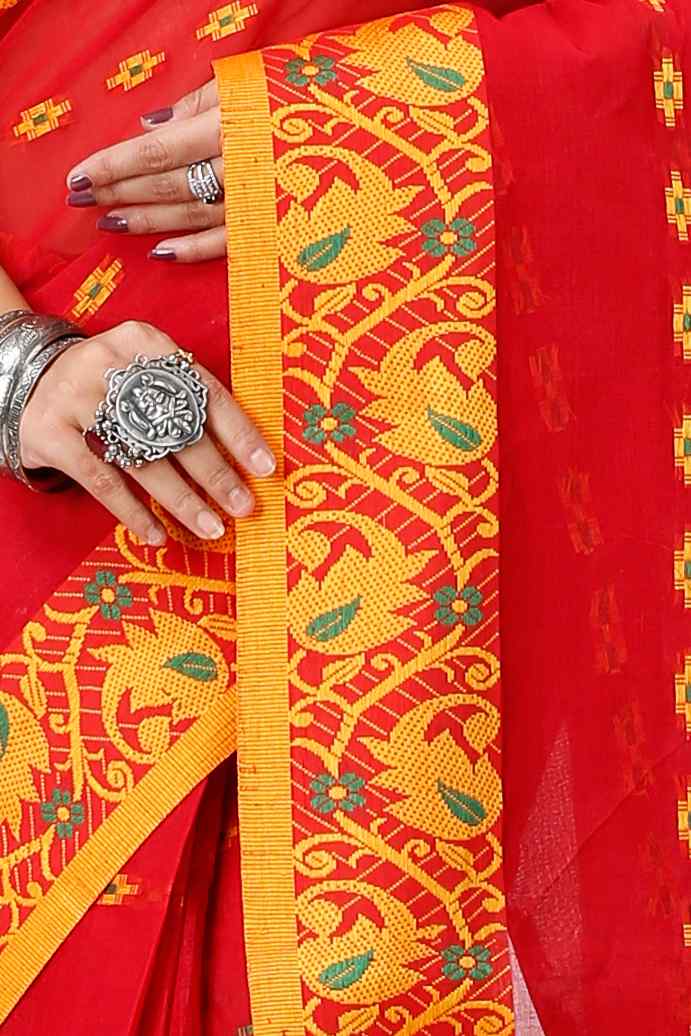 Red Pure Cotton Lucy Tant Saree (1419)