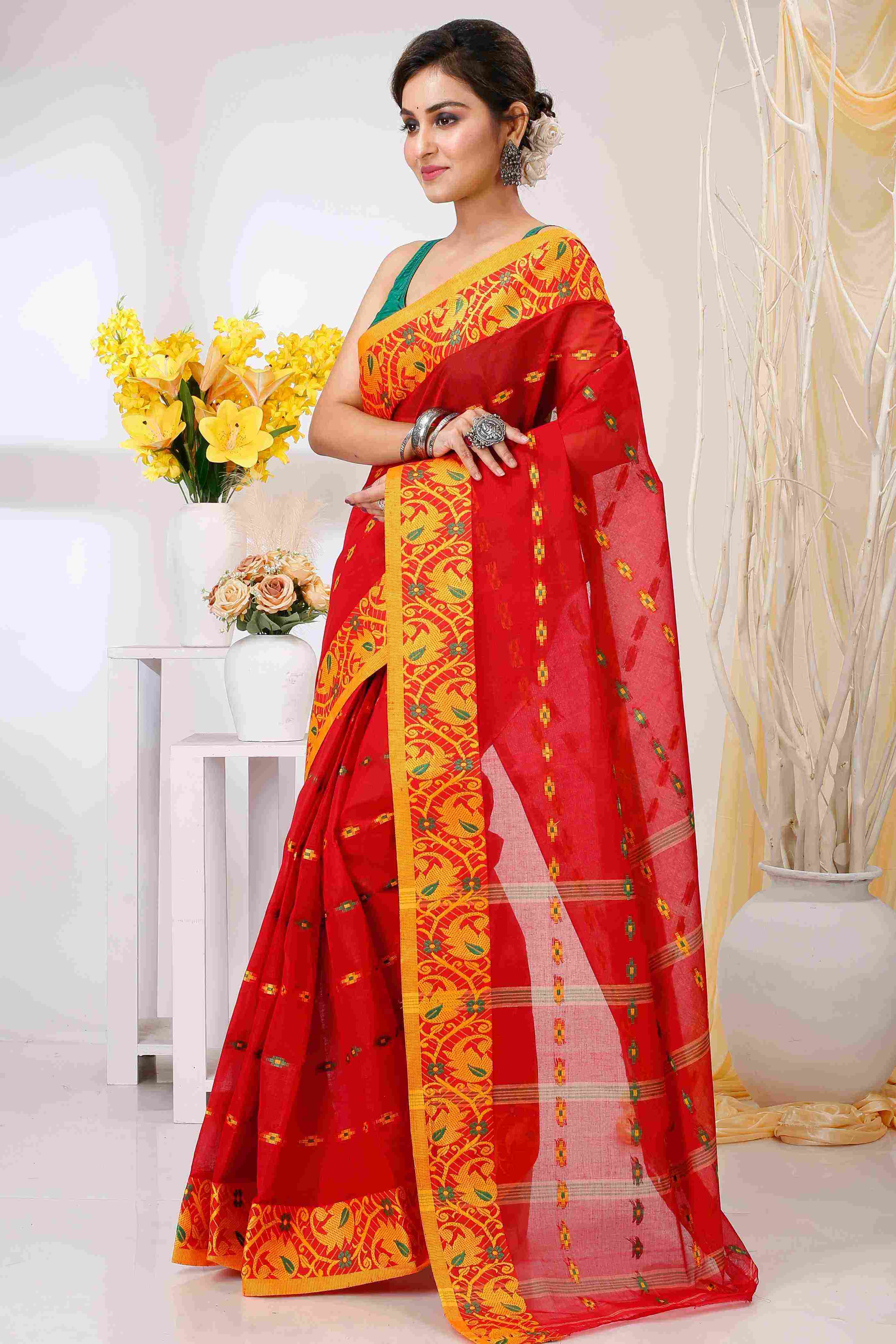 Red Pure Cotton Lucy Tant Saree (1419)