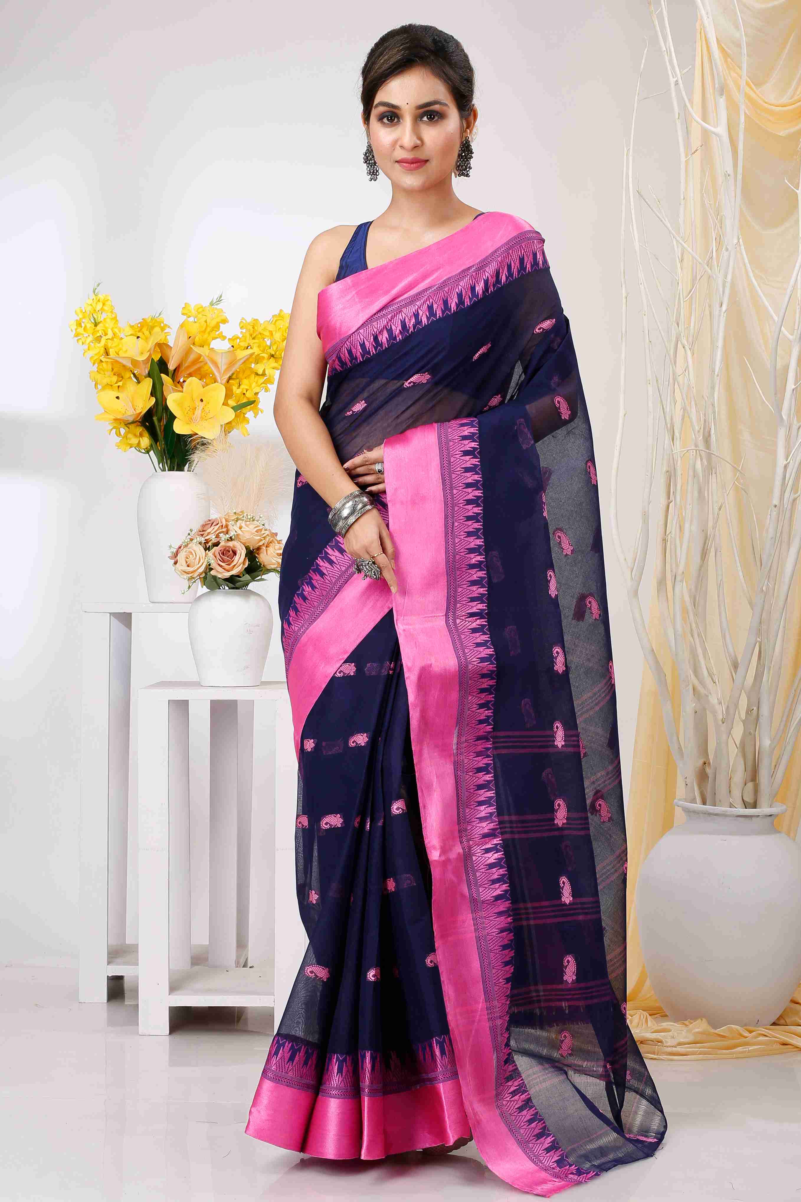 Naby Blue Pure Cotton Lagan Tant Saree (1420)
