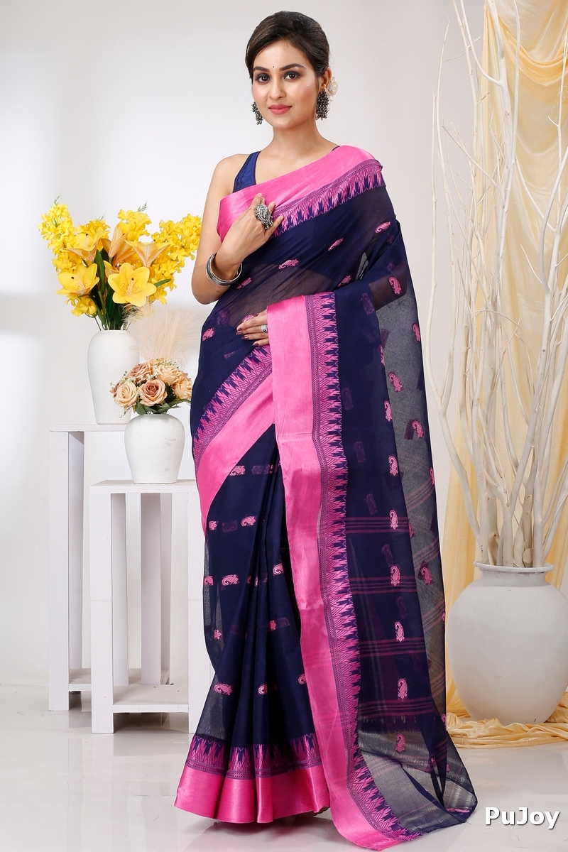 Naby Blue Pure Cotton Lagan Tant Saree (1420)