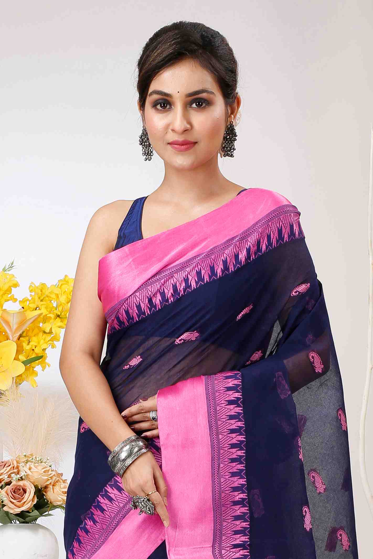 Naby Blue Pure Cotton Lagan Tant Saree (1420)