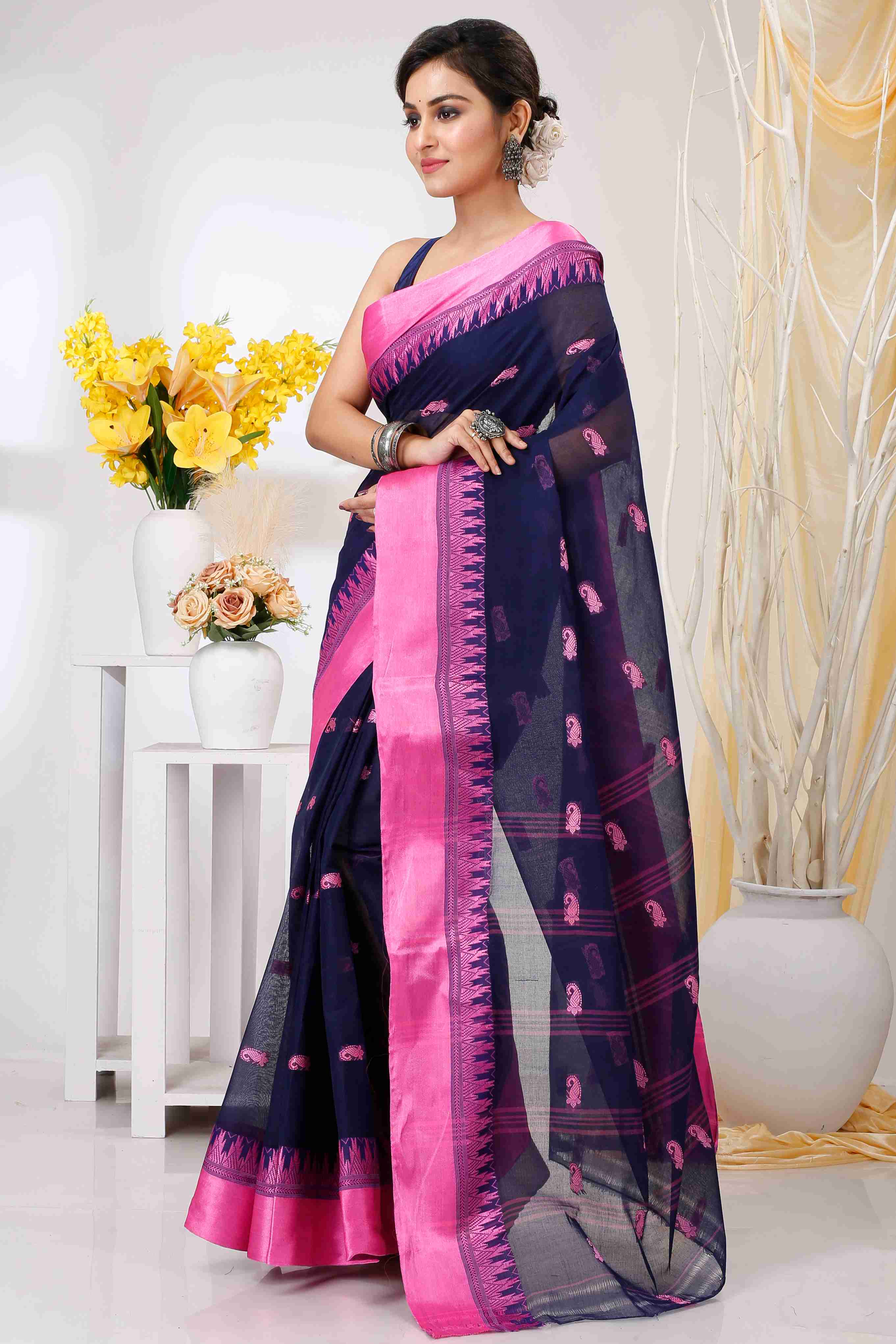 Naby Blue Pure Cotton Lagan Tant Saree (1420)