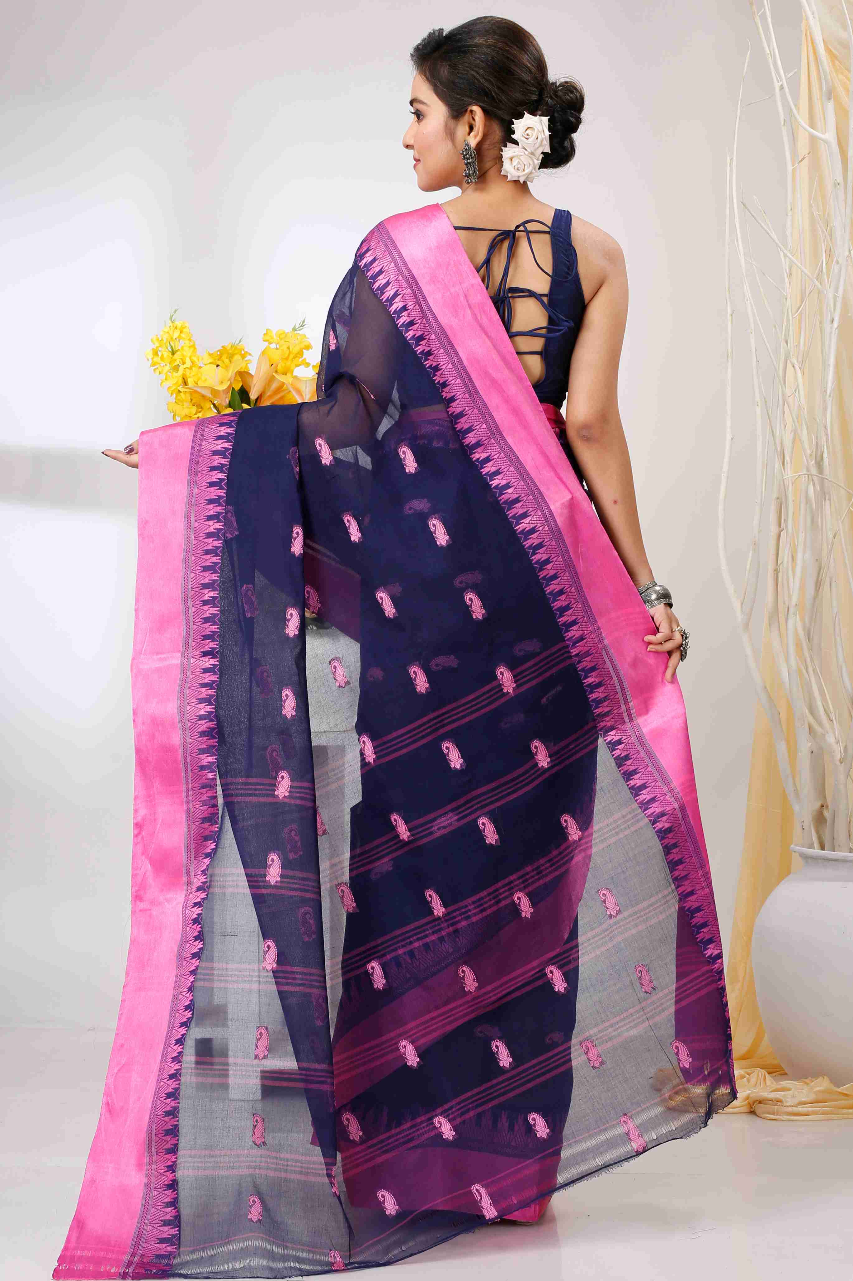 Naby Blue Pure Cotton Lagan Tant Saree (1420)