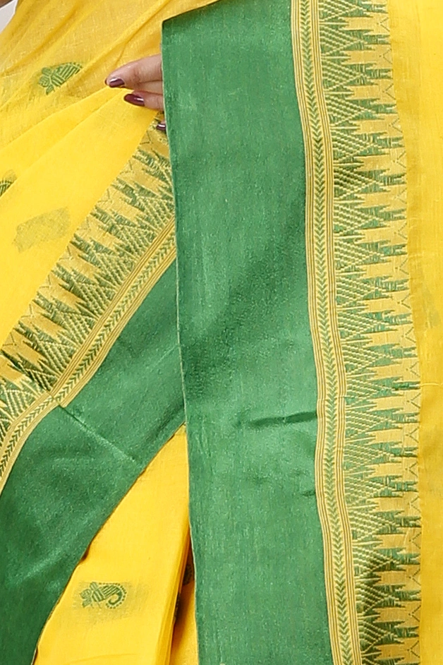 Yellow Green Pure Cotton Lagan Tant Saree (1421)