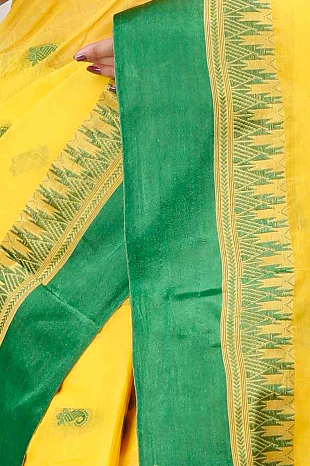 Yellow Green Pure Cotton Lagan Tant Saree (1421)
