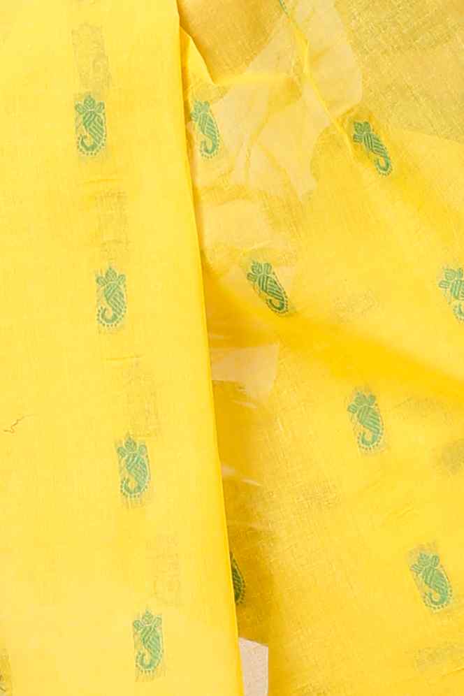 Yellow Green Pure Cotton Lagan Tant Saree (1421)