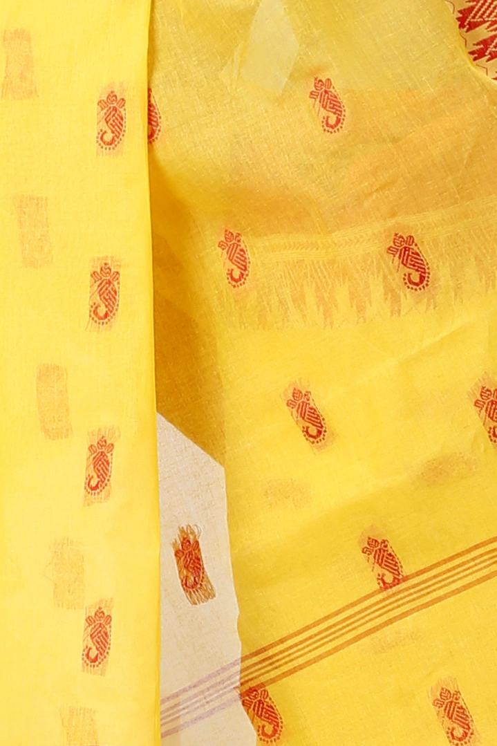 Yellow Red Pure Cotton Lagan Tant Saree (1422)