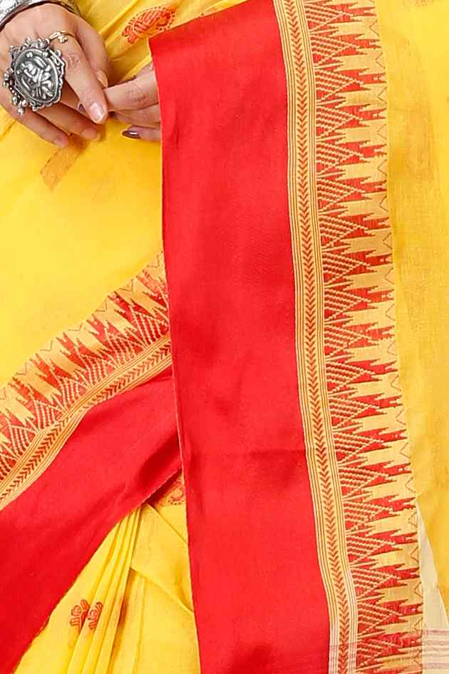 Yellow Red Pure Cotton Lagan Tant Saree (1422)