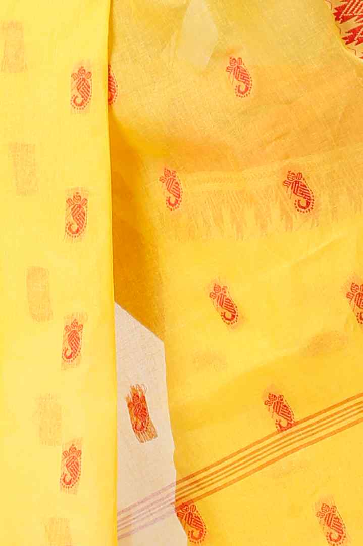 Yellow Red Pure Cotton Lagan Tant Saree (1422)
