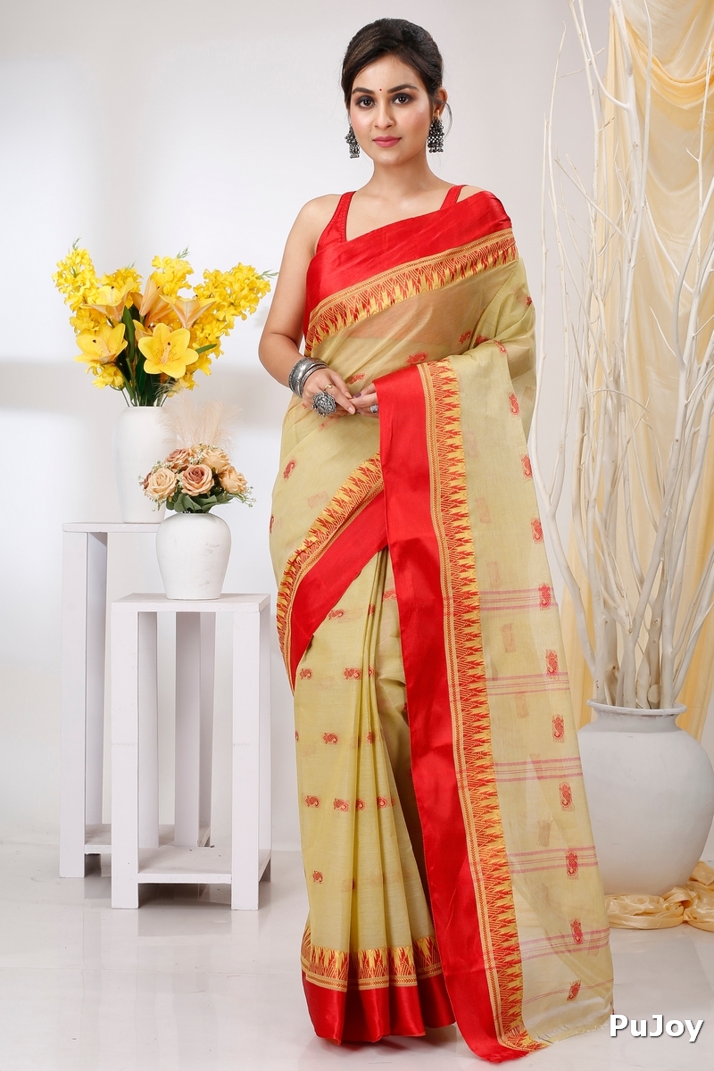 Light Brown Pure Cotton Lagan Tant Saree (1423)