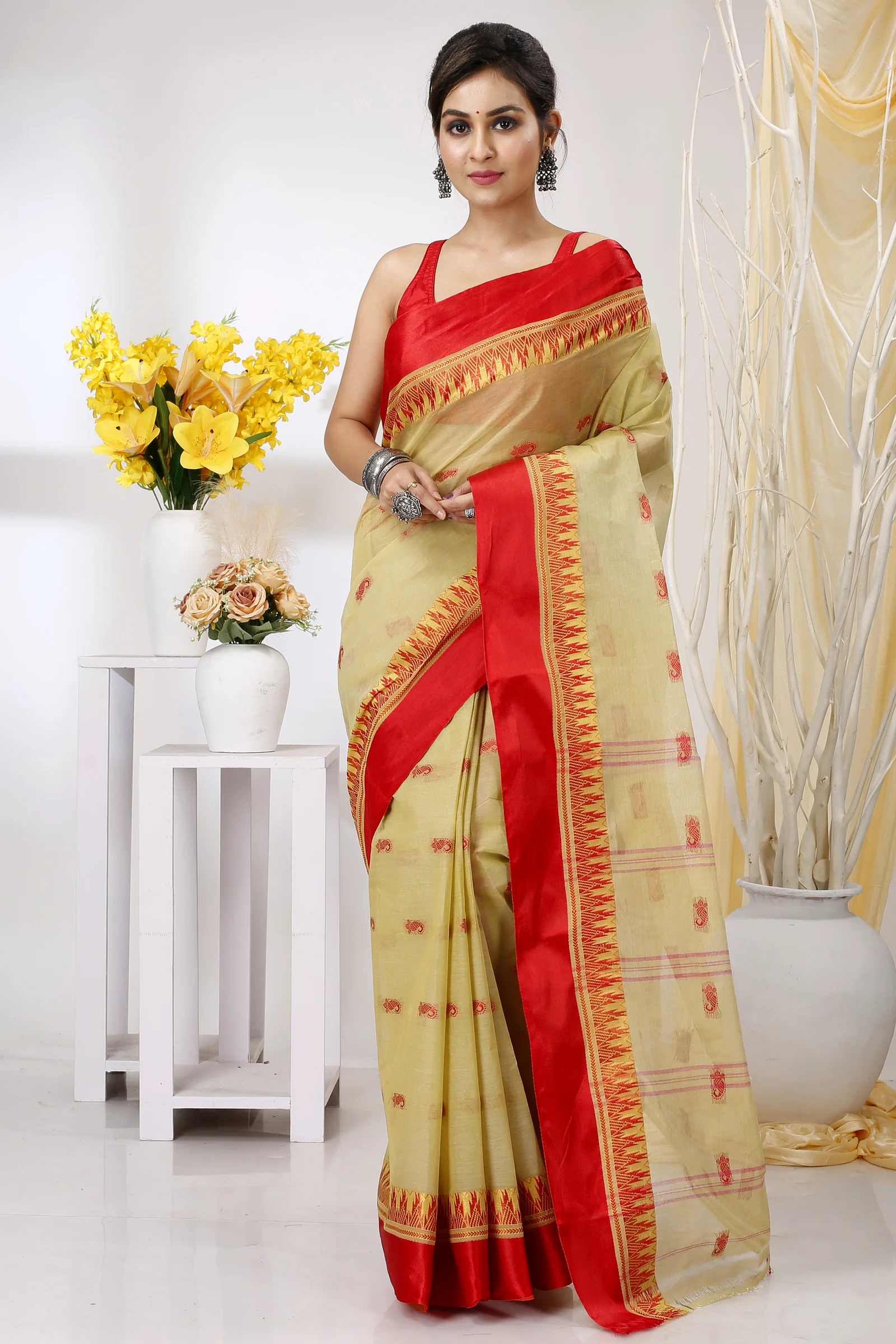 Light Brown Pure Cotton Lagan Tant Saree (1423)