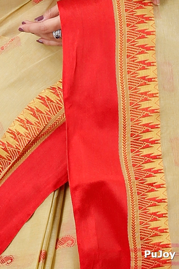 Light Brown Pure Cotton Lagan Tant Saree (1423)