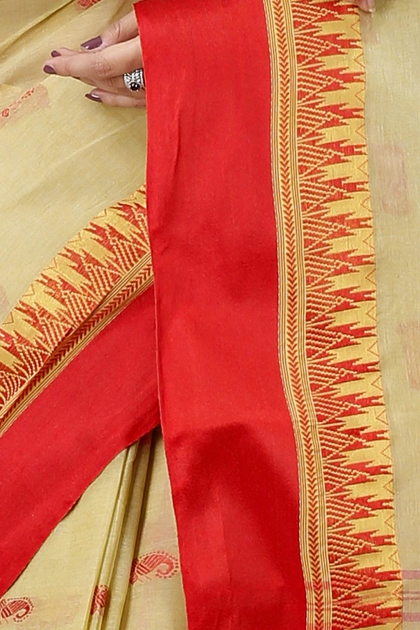 Light Brown Pure Cotton Lagan Tant Saree (1423)