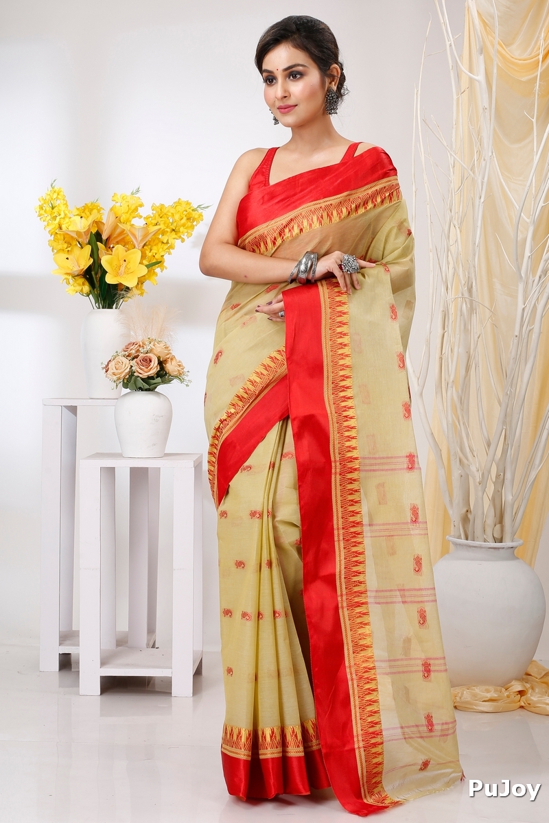 Light Brown Pure Cotton Lagan Tant Saree (1423)