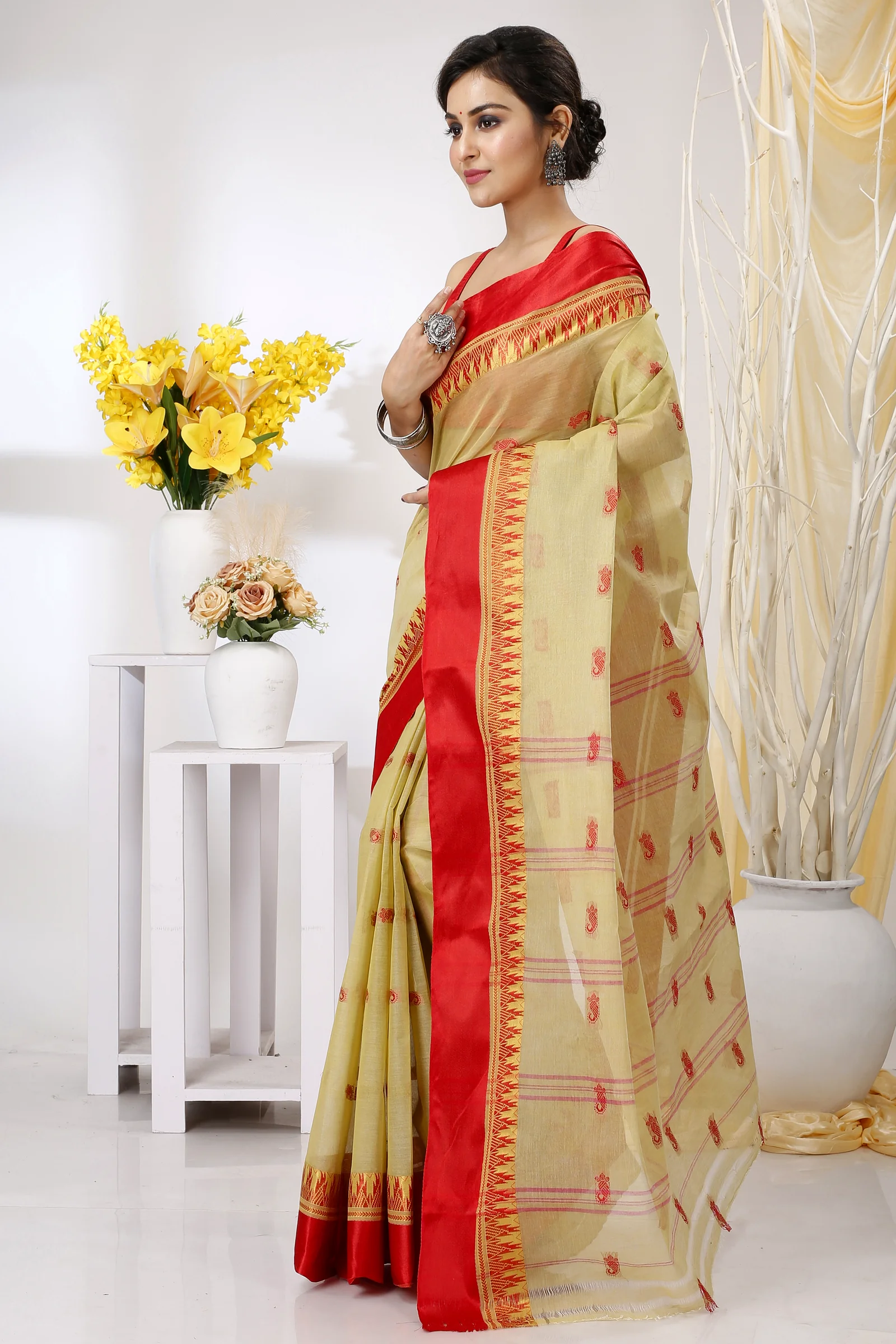 Light Brown Pure Cotton Lagan Tant Saree (1423)