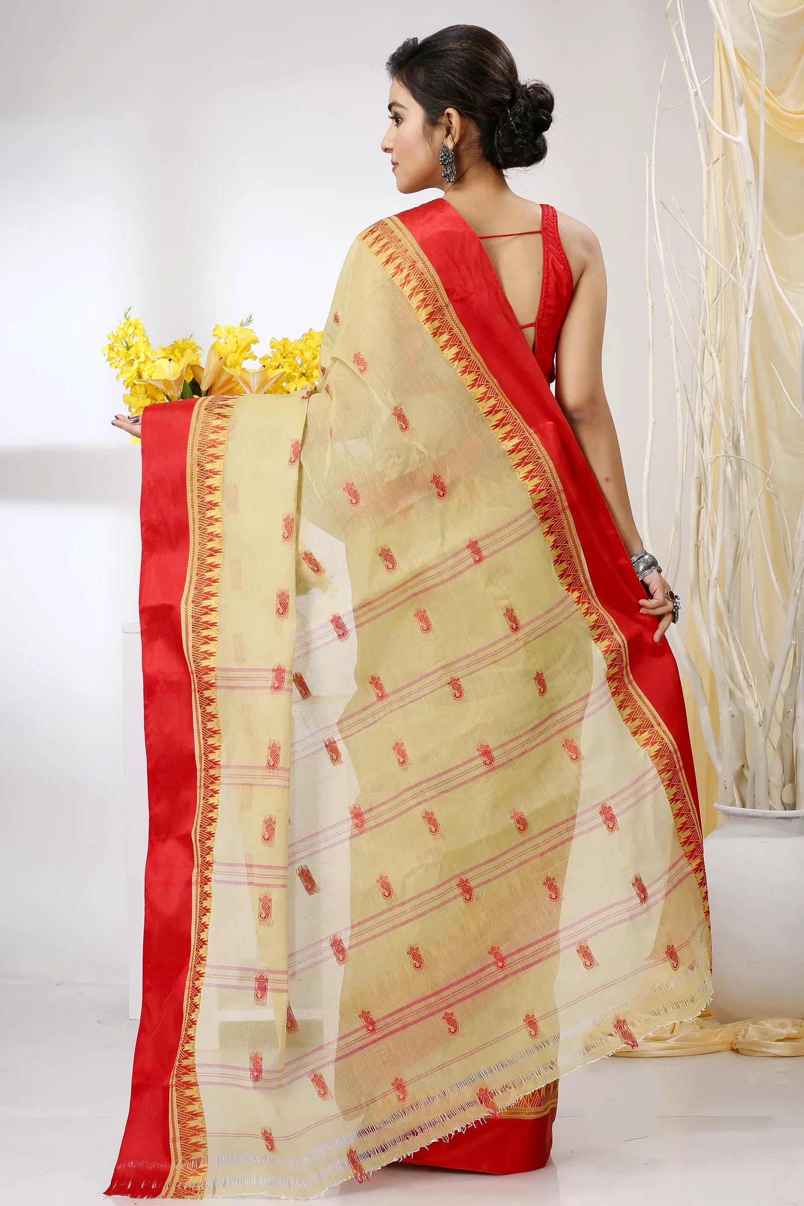 Light Brown Pure Cotton Lagan Tant Saree (1423)