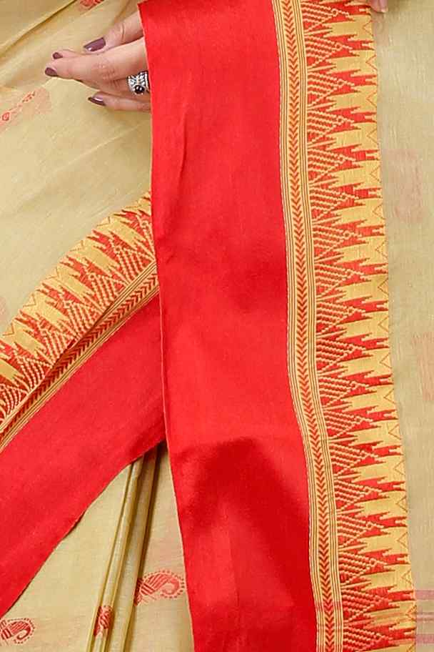 Light Brown Pure Cotton Lagan Tant Saree (1423)