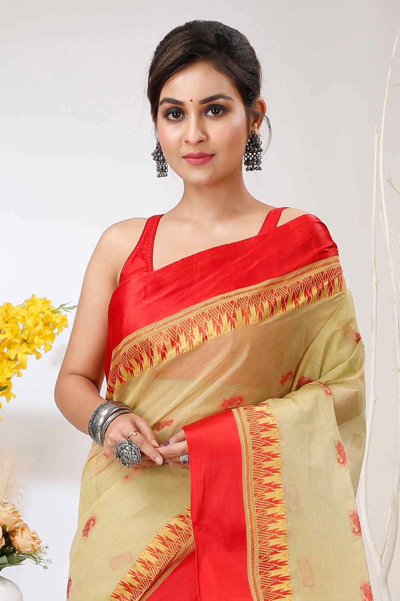 Light Brown Pure Cotton Lagan Tant Saree (1423)