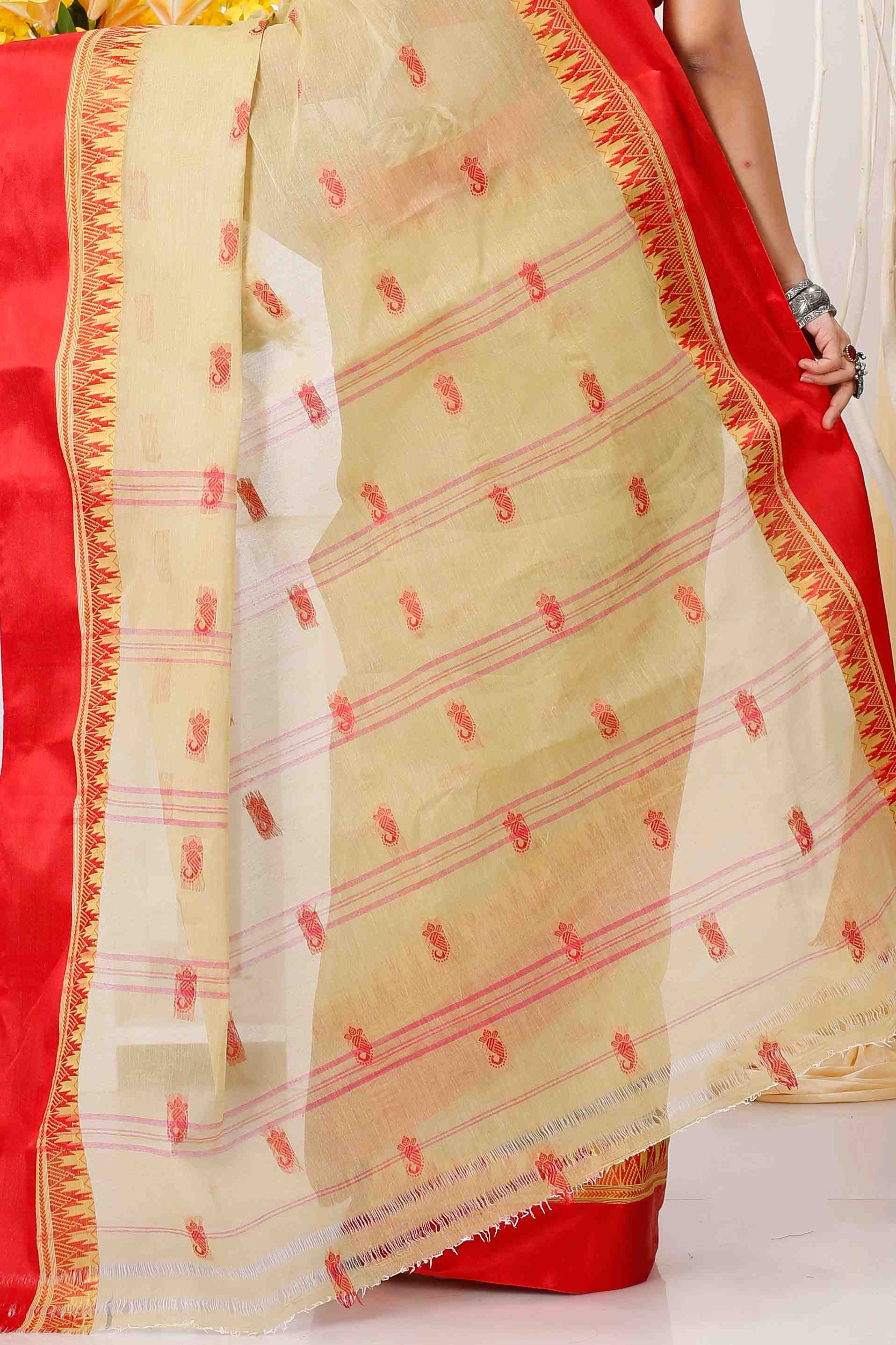 Light Brown Pure Cotton Lagan Tant Saree (1423)