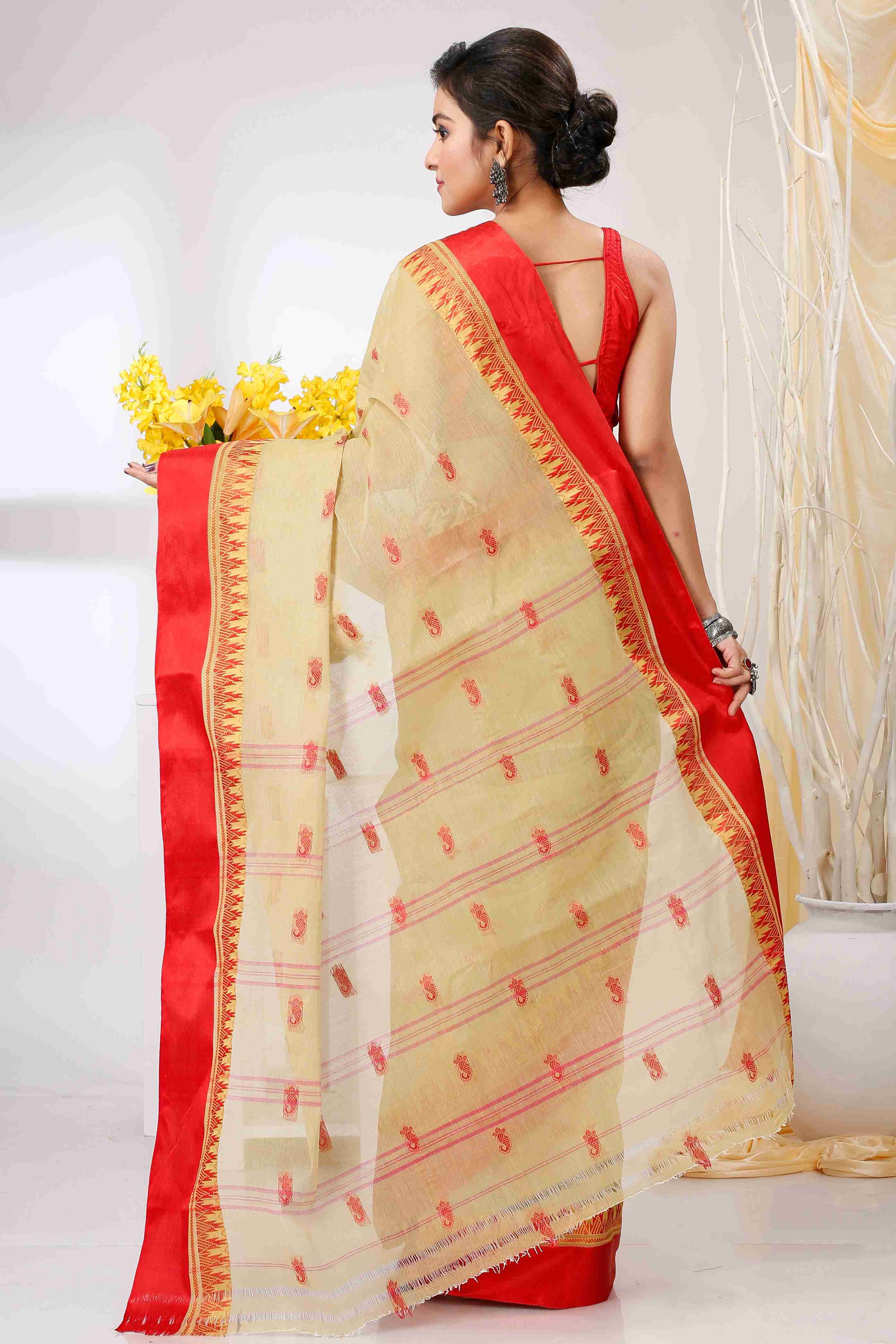 Light Brown Pure Cotton Lagan Tant Saree (1423)