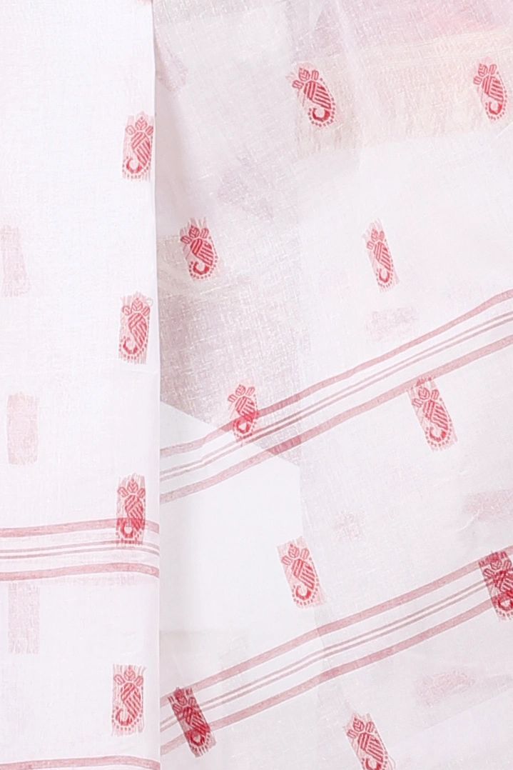 White Red Pure Cotton Lagan Tant Saree (1424)