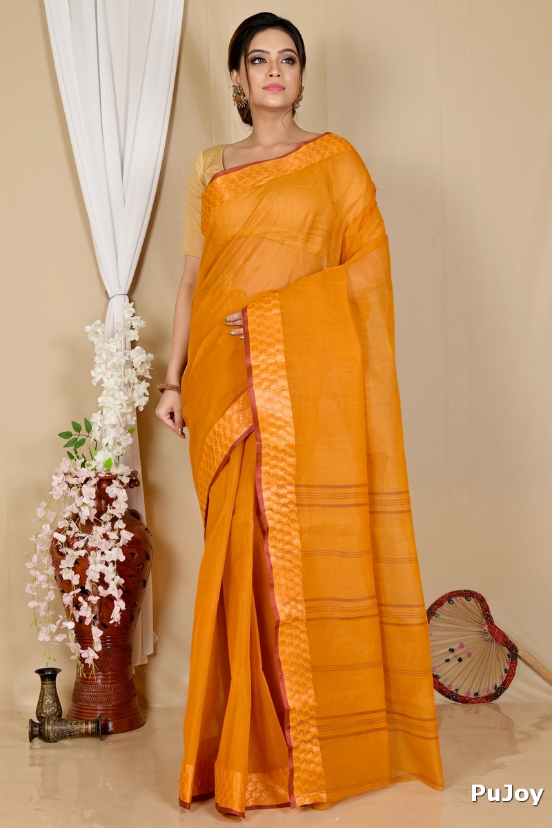 Orange Pure Cotton Lilan Tant Saree (1425)
