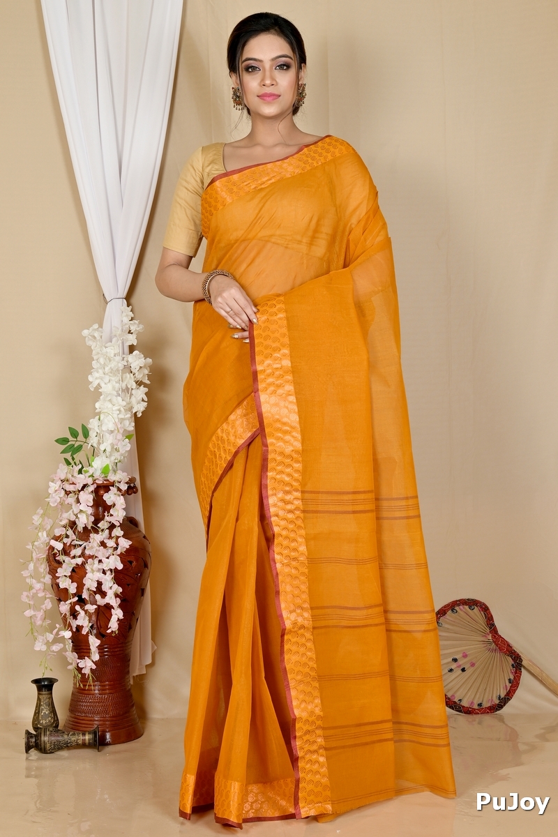 Orange Pure Cotton Lilan Tant Saree (1425)