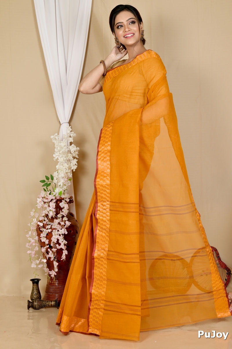 Orange Pure Cotton Lilan Tant Saree (1425)