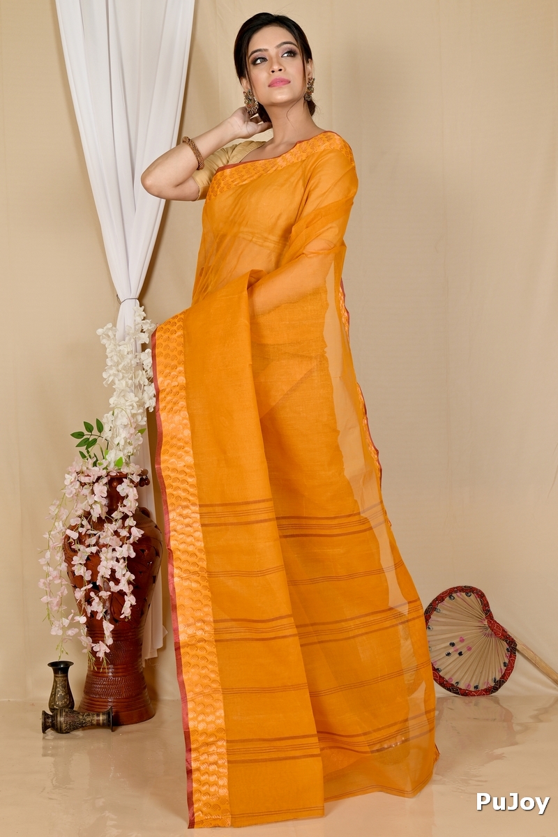 Orange Pure Cotton Lilan Tant Saree (1425)