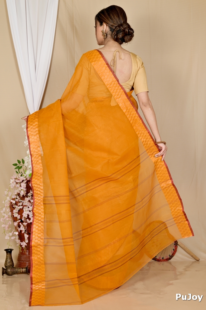 Orange Pure Cotton Lilan Tant Saree (1425)