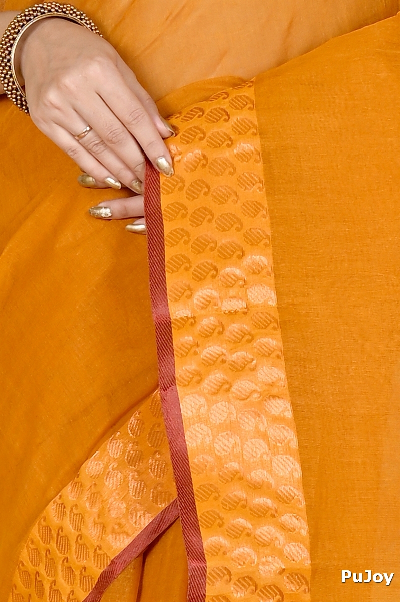 Orange Pure Cotton Lilan Tant Saree (1425)
