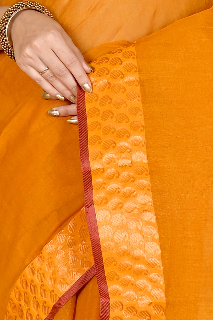 Orange Pure Cotton Lilan Tant Saree (1425)
