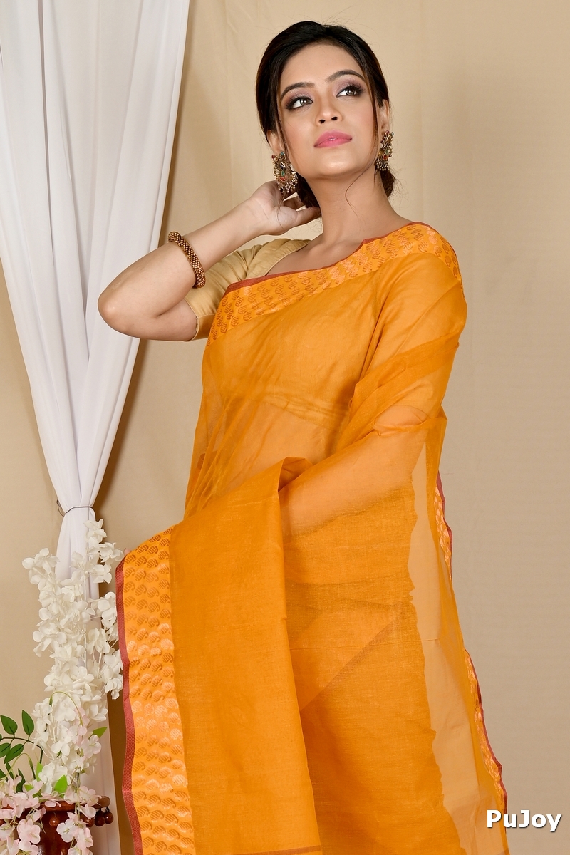 Orange Pure Cotton Lilan Tant Saree (1425)