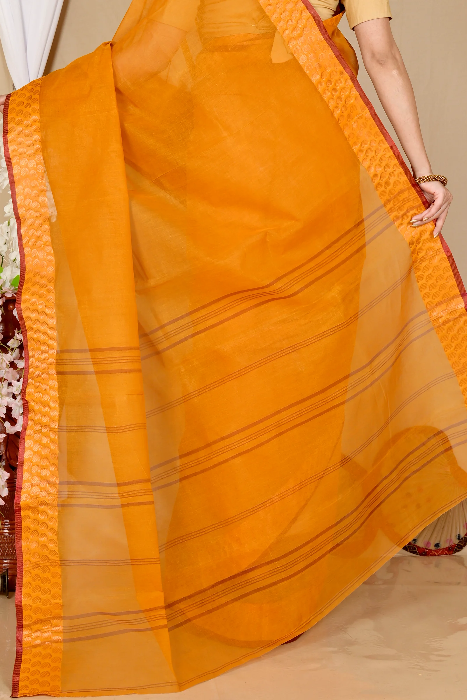 Orange Pure Cotton Lilan Tant Saree (1425)