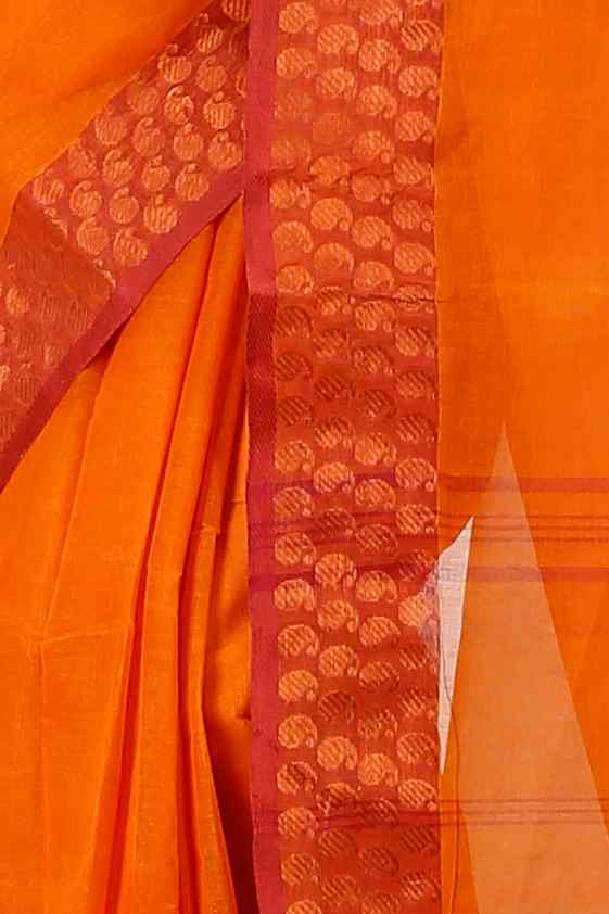 Orange Pure Cotton Lilan Tant Saree (1425)