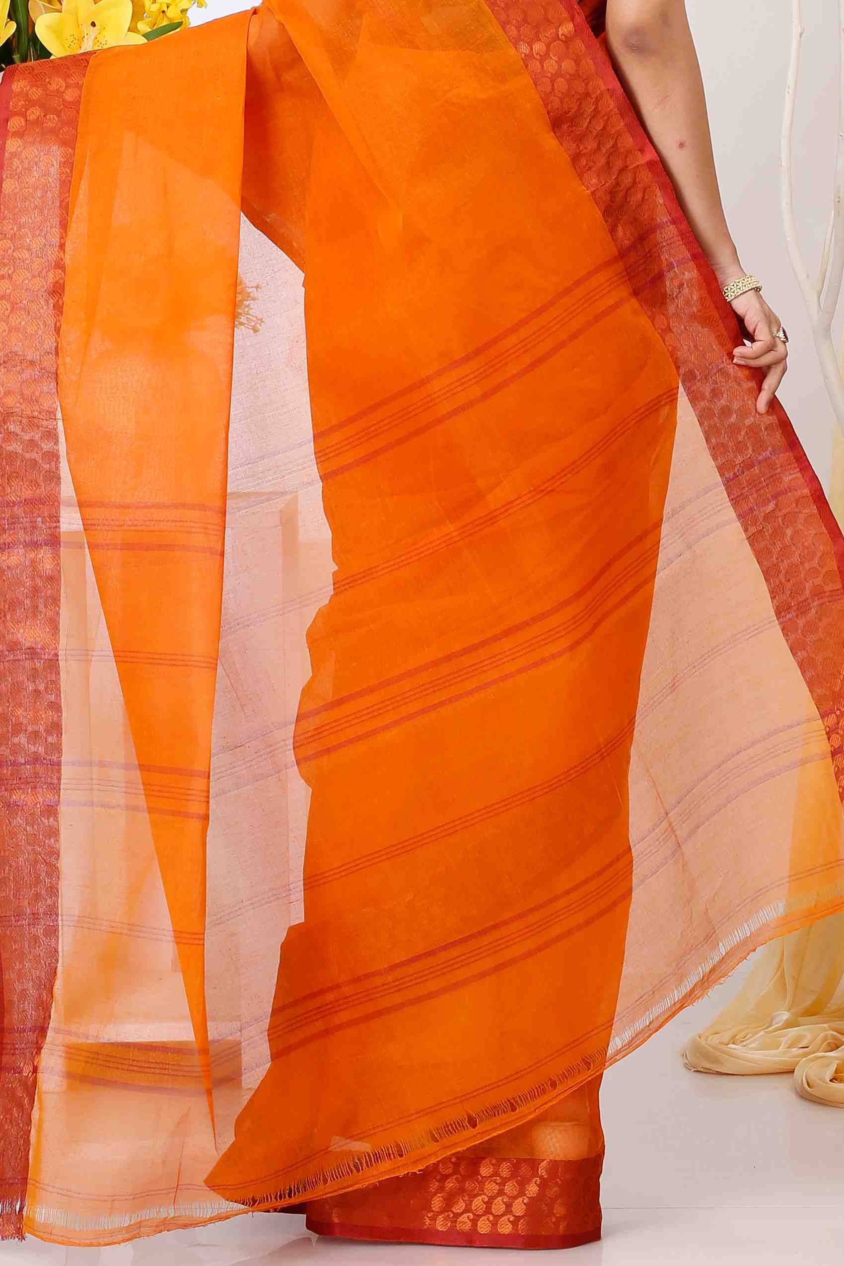 Orange Pure Cotton Lilan Tant Saree (1425)